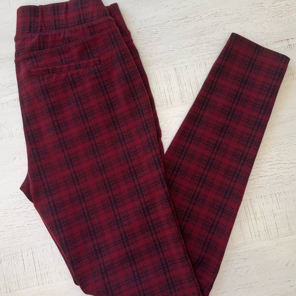 Liverpool Jeans Co Plaid Trouser Chino Pants in Burgundy - Size 8
